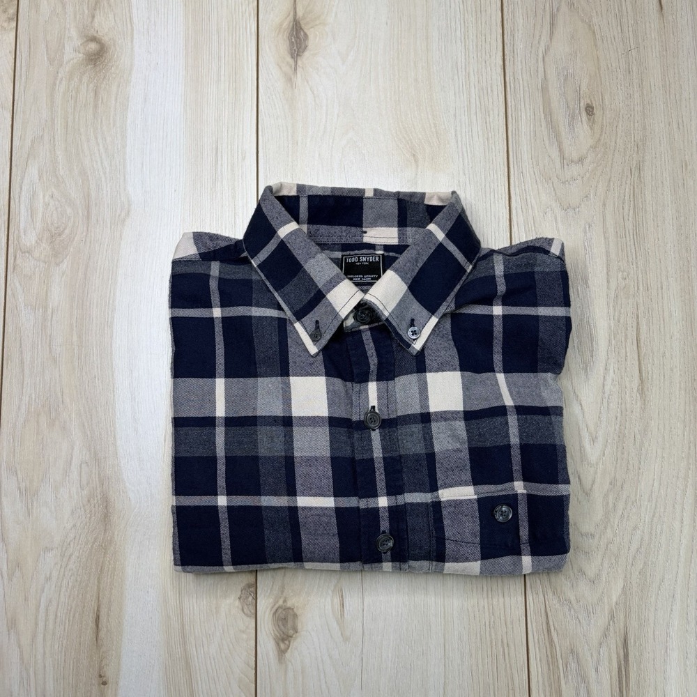 Todd Snyder Mens Plaid Flannel Button Down shirt Navy White Size Medium Cotton